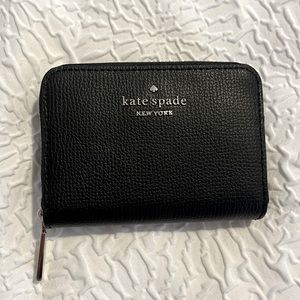 Black pebbled leather Kate spade zip card wallet